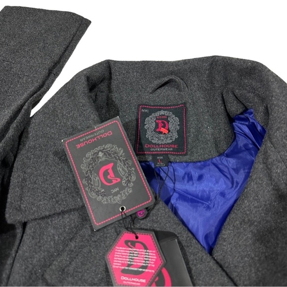 Dollhouse NYC Grey Double-Breasted 3 Button Pea Coat Jacket Sz L Pockets NWT - Picture 14 of 16